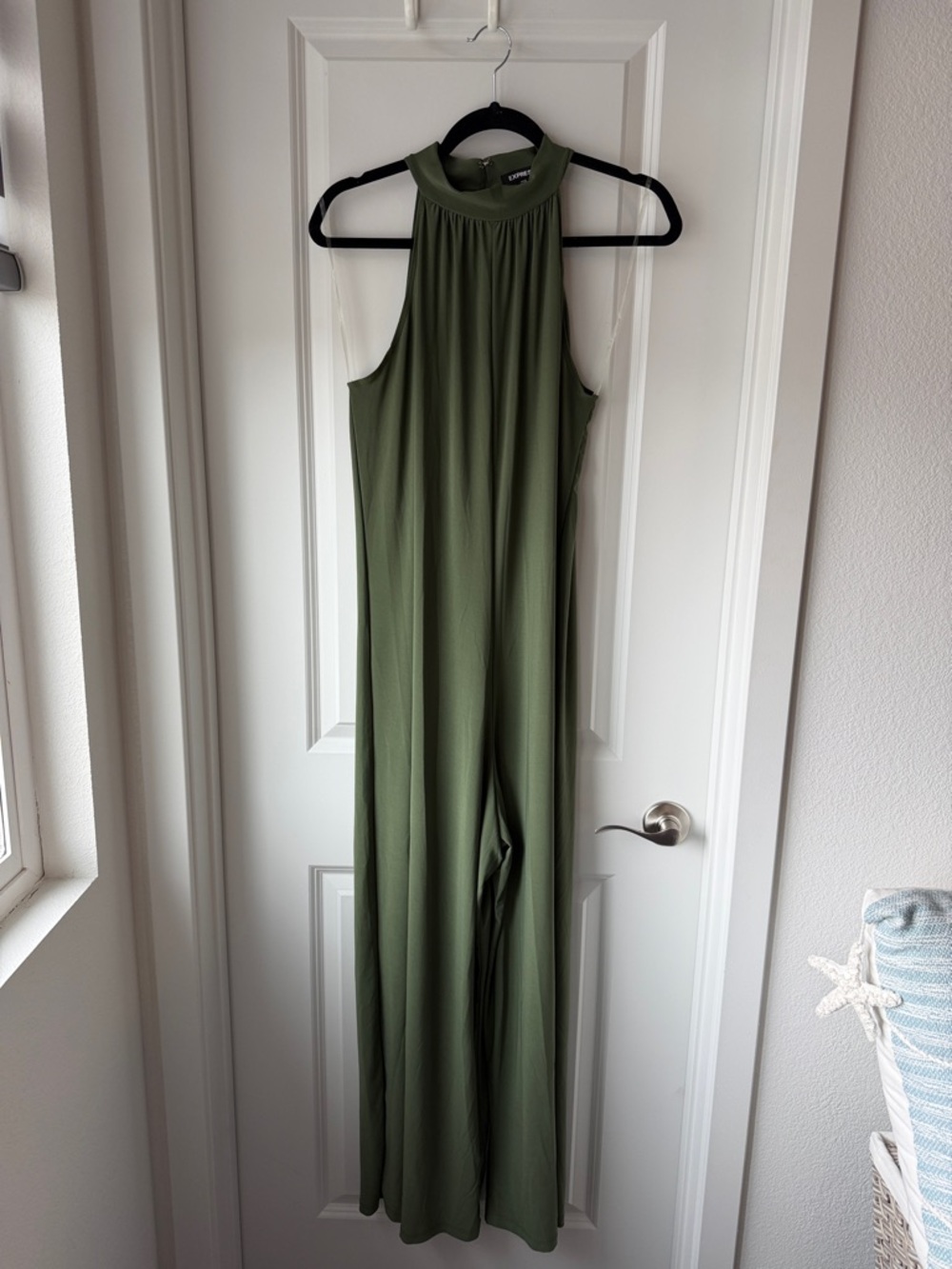 Express Olive Green High-Neck Sleeveless Jumpsuit